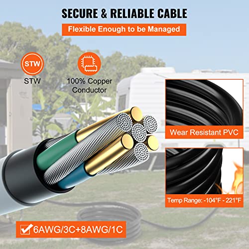 15 FT 50 Amp Generator Extension Cord NEMA 14-50P to SS2-50R & CS6364, STW 6/3+8/1 AWG 125/250V Generator Power Cord Twist Lock Connectors K1658