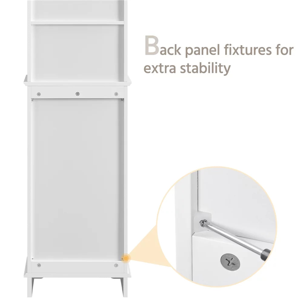 White Tall Wooden Bathroom Floor Cabinet with Single Door and Shelves D770