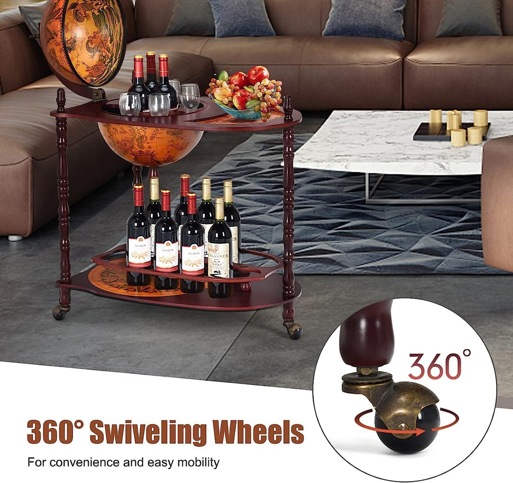 34.5’’ Wine Bar Cart with Wheels, 2 Storage Shelves, Wood Liquor Cabinet F98666
