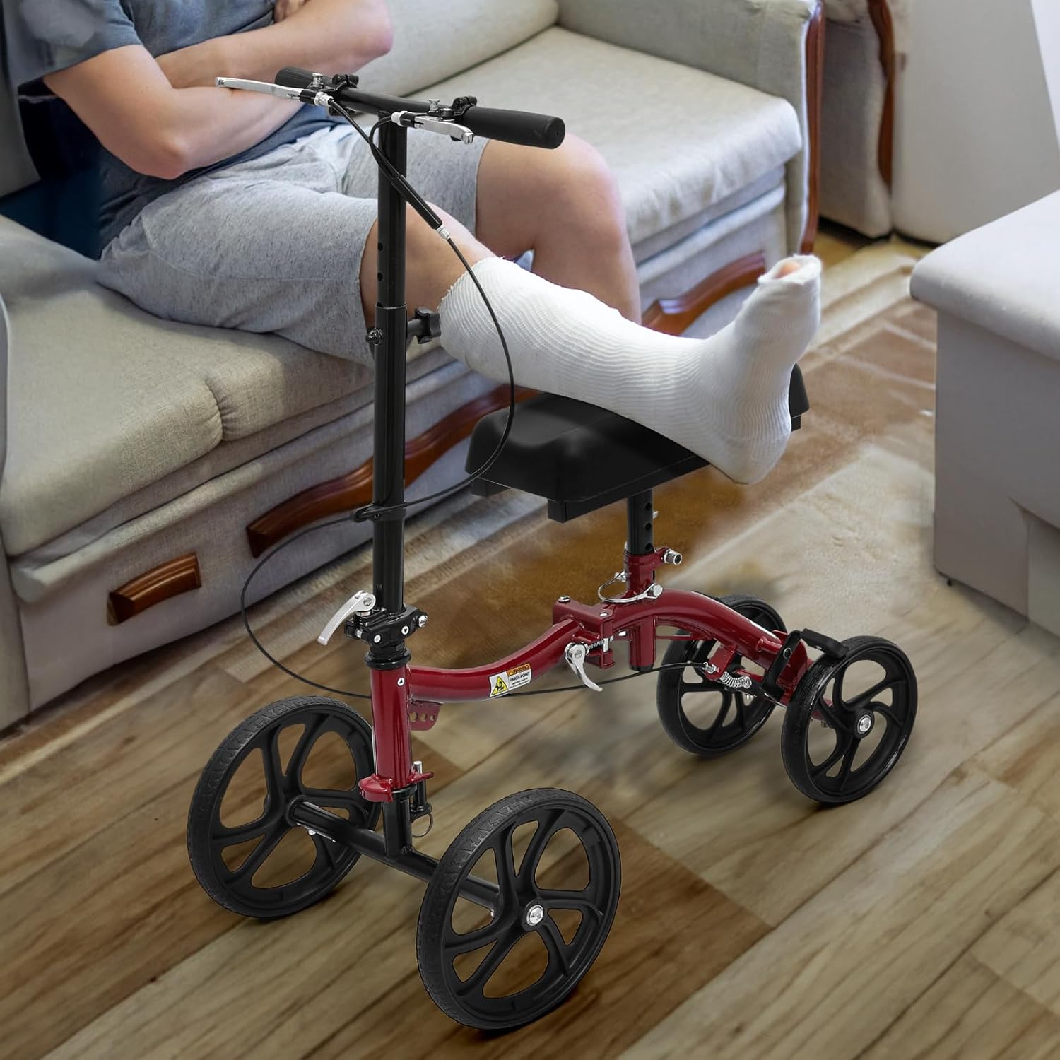 Compact All Terrain Knee Scooter with Dual Braking System, Red U513