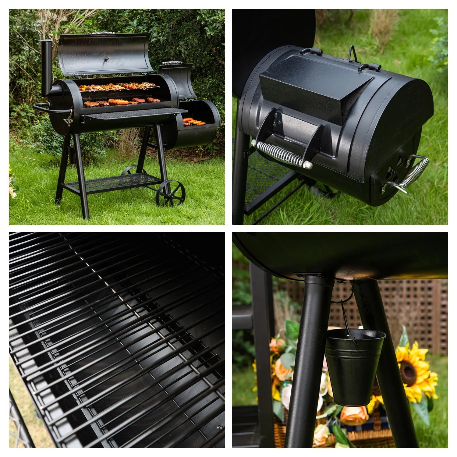 Charcoal Grill with Offset Smoker 941 sq.in. Extra Large BBQ Grill Black M711