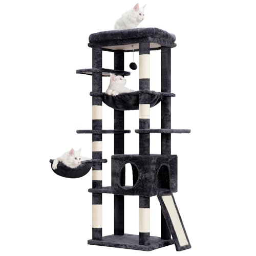 Smoky Gray 60 inches Cat Tree Tower with Scratching Posts K528