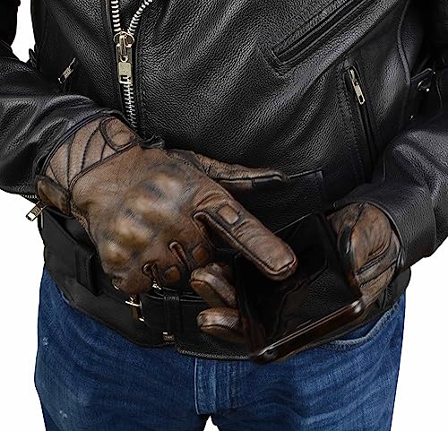 Brown Leather Motorcycle Gloves with Gel Palm D5413