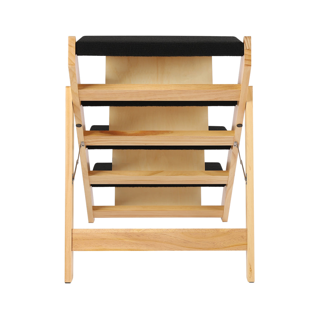 Pet Stairs Foldable Pine Wood Natural Black V68854