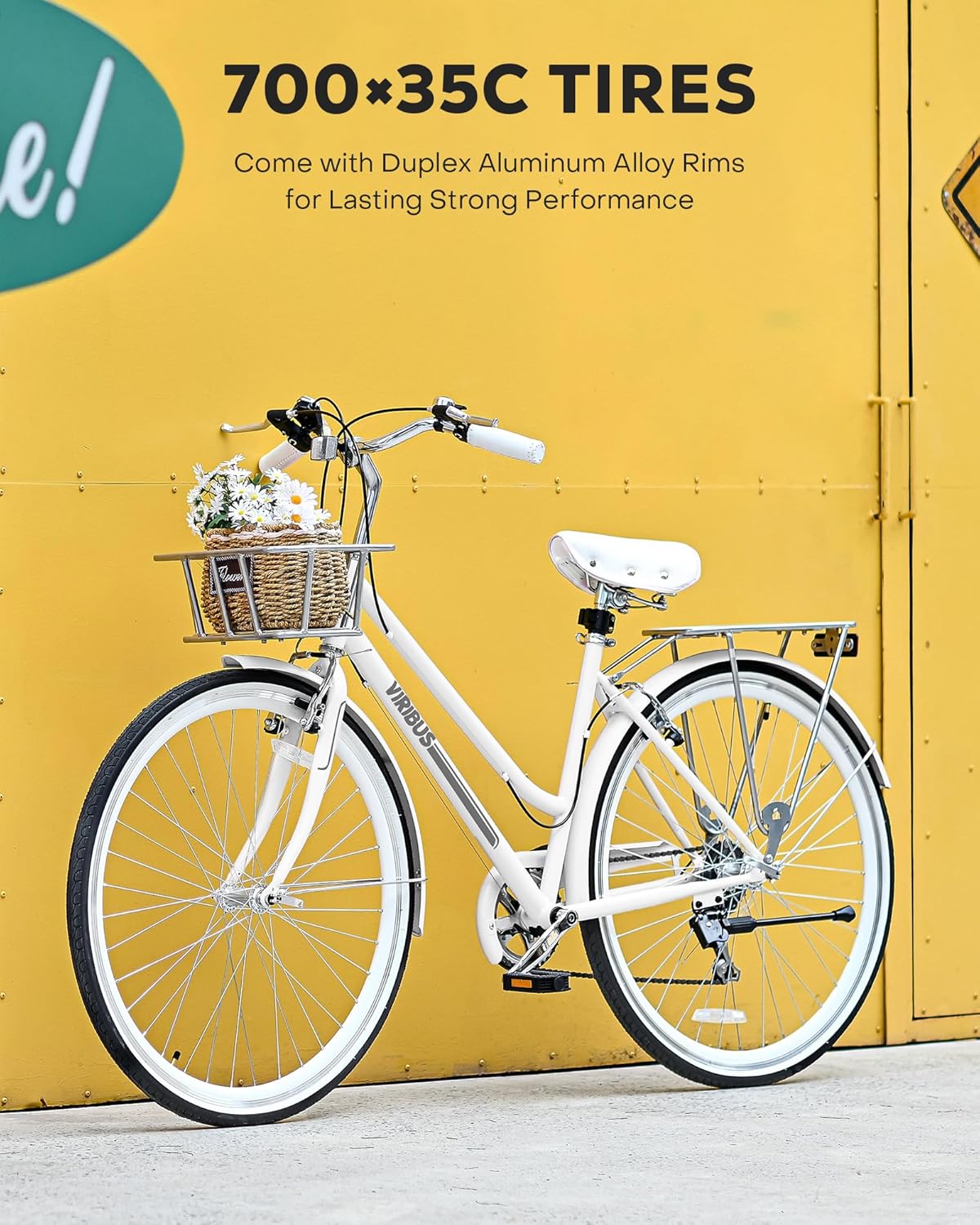 700C 7 Speed Step Through Hybrid Bike with Basket & Rack R336