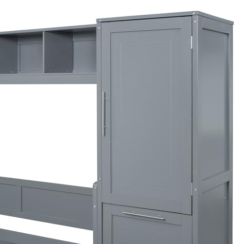 Gray Murphy Cabinet Storage Wall Bed with Closet and Drawers and Built-in Top Shelf R4609