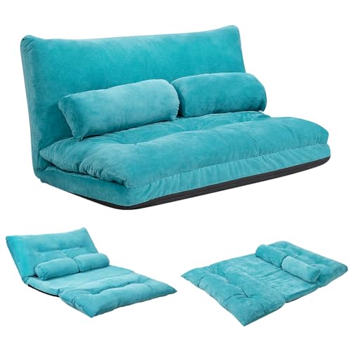 Beige Foldable Floor Sofa with 2 Pillows Y500