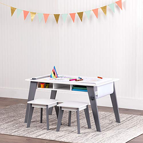 Gray Kids Arts and Crafts Table Set with Two Stools and Storage Cubbies R8926