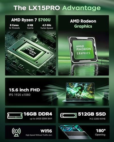 15.6-in AMD Ryzen 7 5700U Laptop 16GB DDR4 512GB NVMe SSD B367