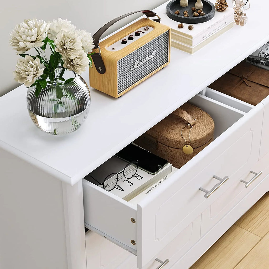 White Wood Dresser with Metal Handles O7468