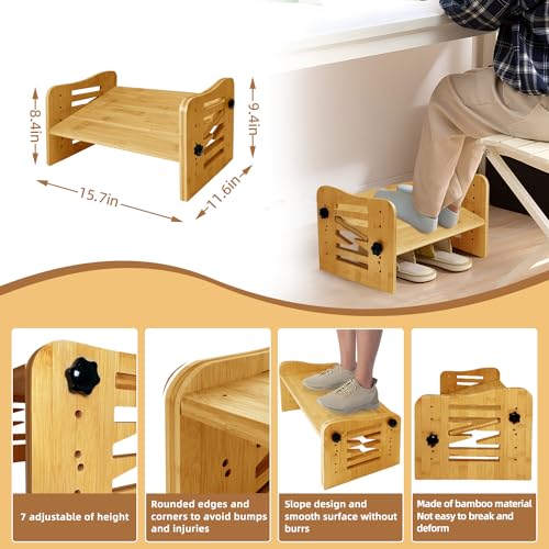 Bamboo Adjustable Under Desk Footrest with 7-Level Adjust E9753