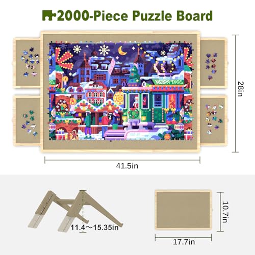 1500 Pieces Wooden Tilting Rotating Puzzle Board with Drawers and Cover R708