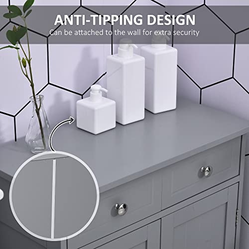 Grey Wooden Bathroom Floor Cabinet with 2 Doors and 2 Drawers U57585