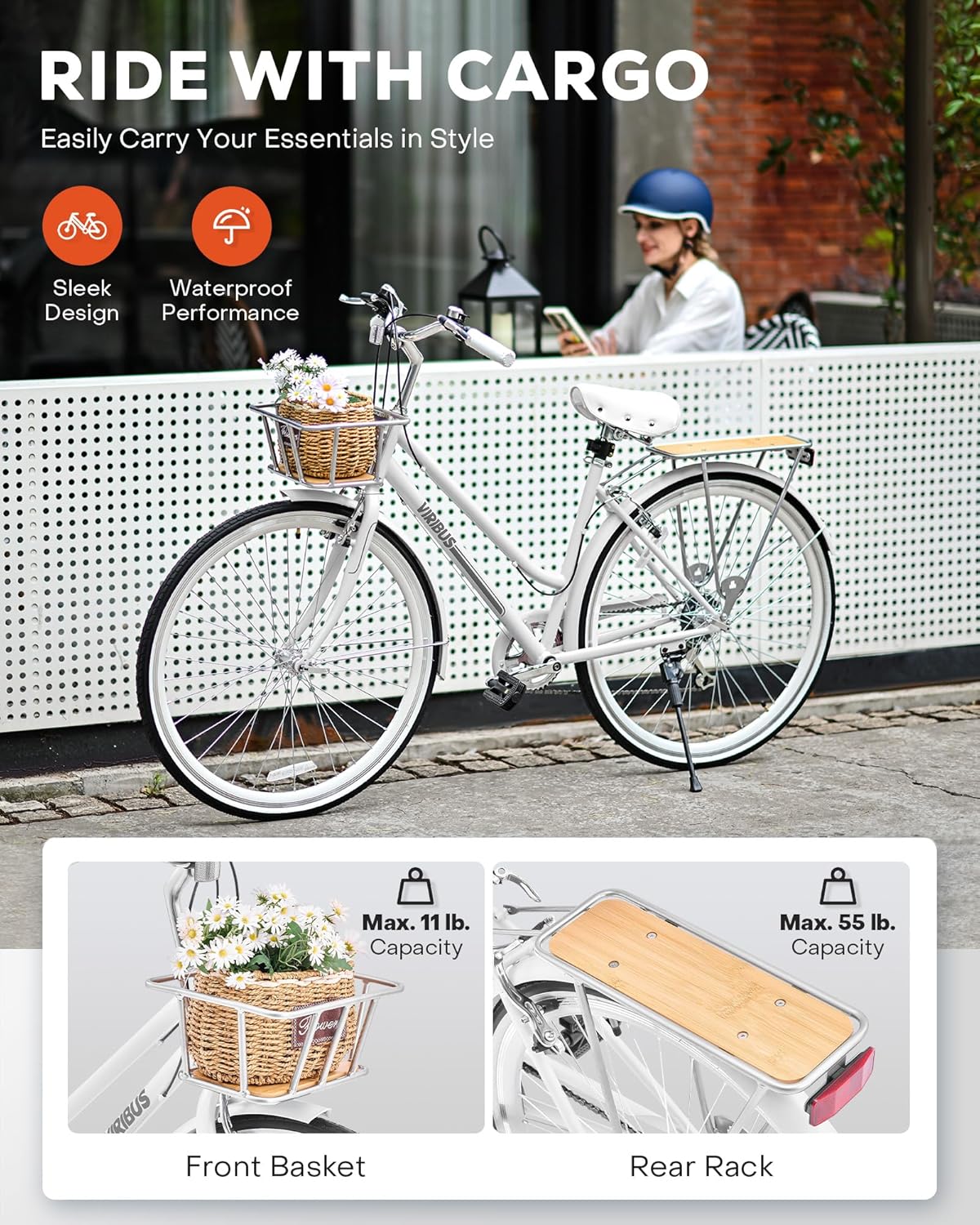 700C 7 Speed Step Through Hybrid Bike with Basket & Rack R336