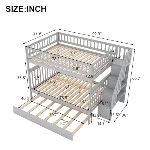 White Solid Wood Twin Size Loft Bed with L-Shaped Desk and Stairs Y341