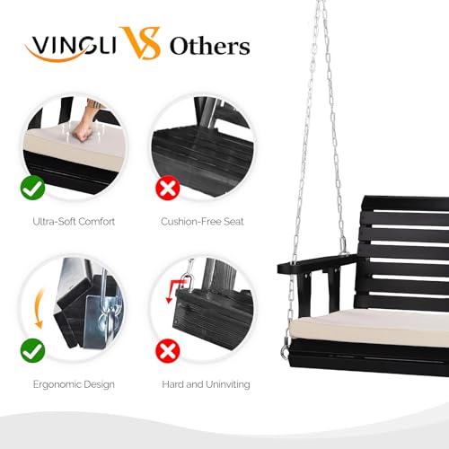 Heavy Duty Patio Wooden Porch Swing with Extra Cushion and Adjustable Chains G949