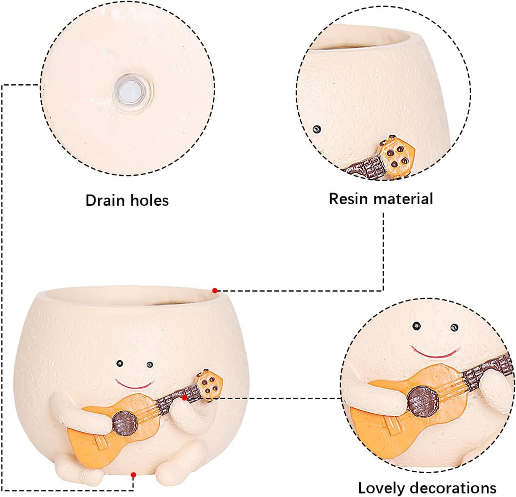 Smiley Guitar Head Succulent Pots with Drainage Hole T643836