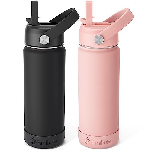 18oz 2 Pack Double Wall Stainless Steel Insulated Water Bottle with Straw F667