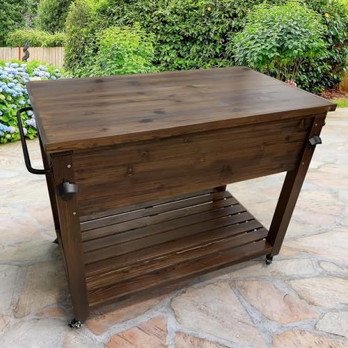 100-Quart Wooden Patio Cooler with Wheels B728158