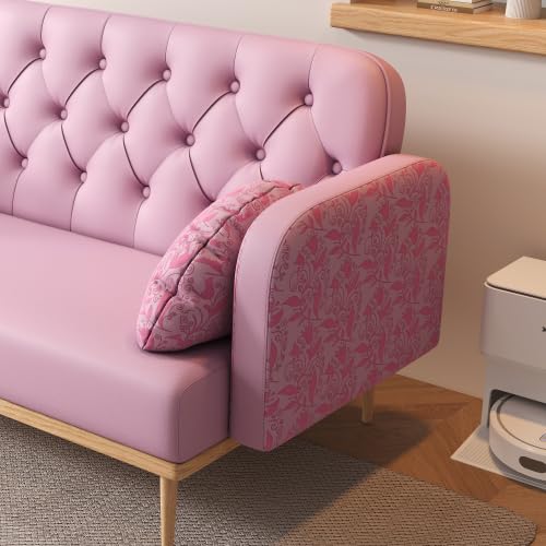 Green PU Leather 2 Seater Loveseat Sofa with 2 Throw Pillows J199200