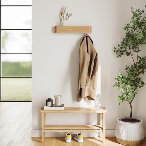 Solid Wood Veneer Coat Rack with Wall Hooks D474