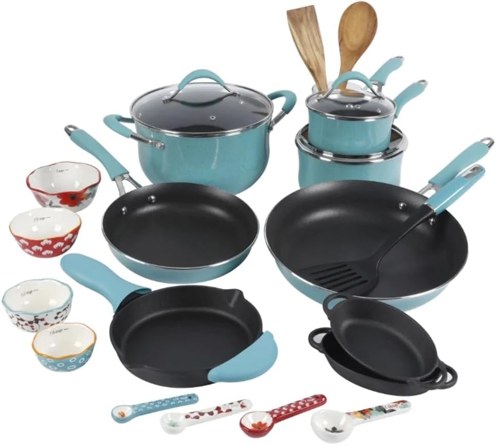 24-Piece Aluminum Cookware Combo Set Turquoise Sky Blue Z395346