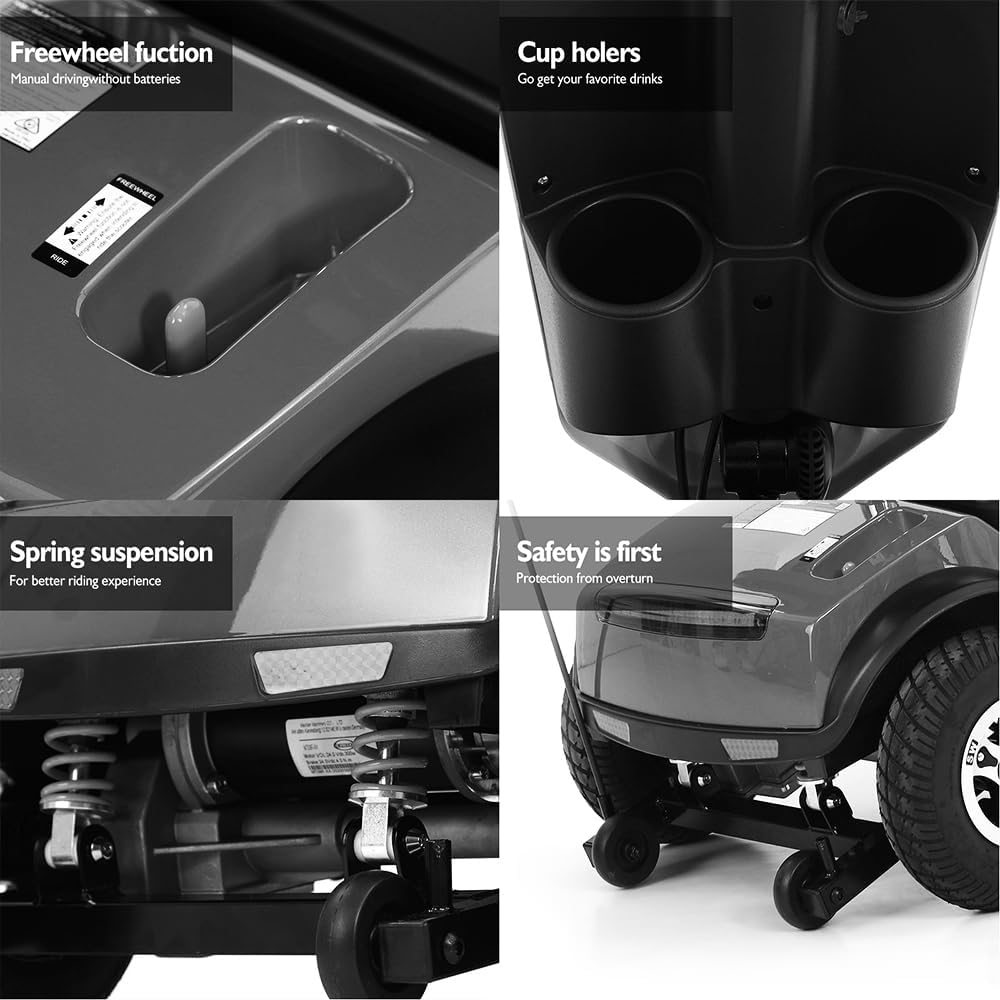 Grey Foldable 4 Wheel Mobility Scooter with 300 lbs Capacity E64219