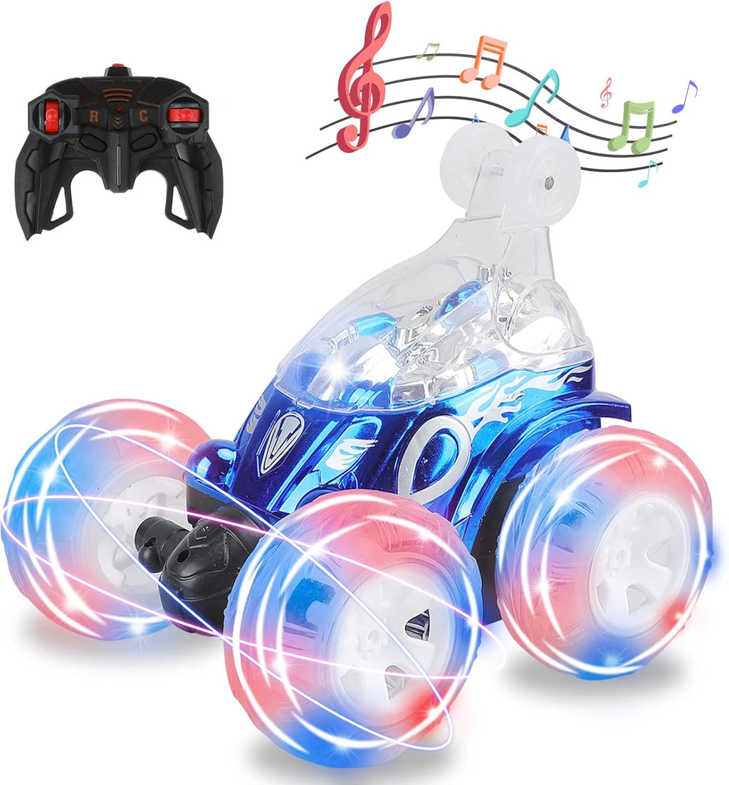 Remote Control Stunt Car with Colorful Lights & Music Switch, Rechargeable (Bule) M467