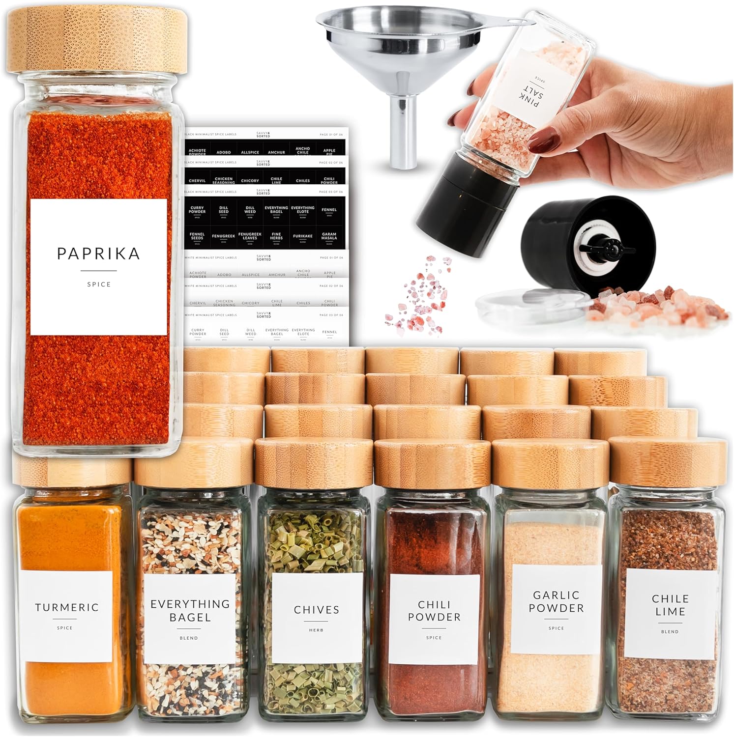 24 Glass Spice Jars with Bamboo Lids and Labels K975217
