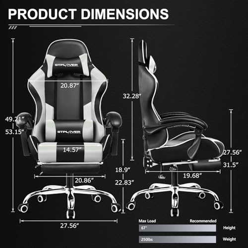 White Gaming Chair with Footrest and Lumbar Support J530150