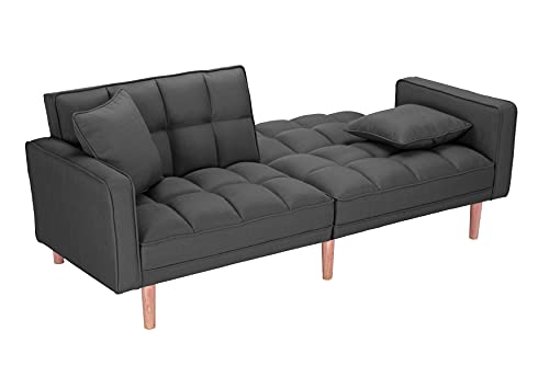 75" Linen Upholstered Convertible Futon Sofa Bed with Two Pillows A408811