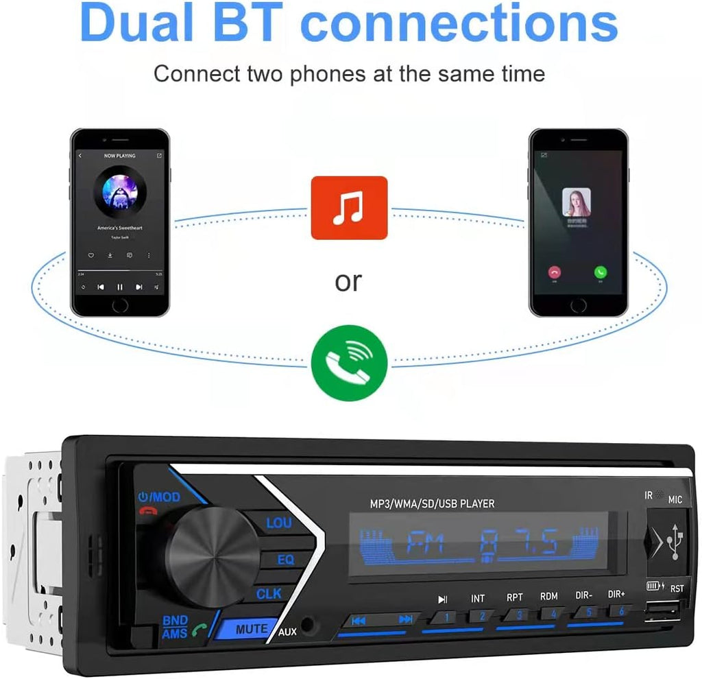 Single Din Bluetooth Car Stereo with USB SD Card AUX Remote Control K806