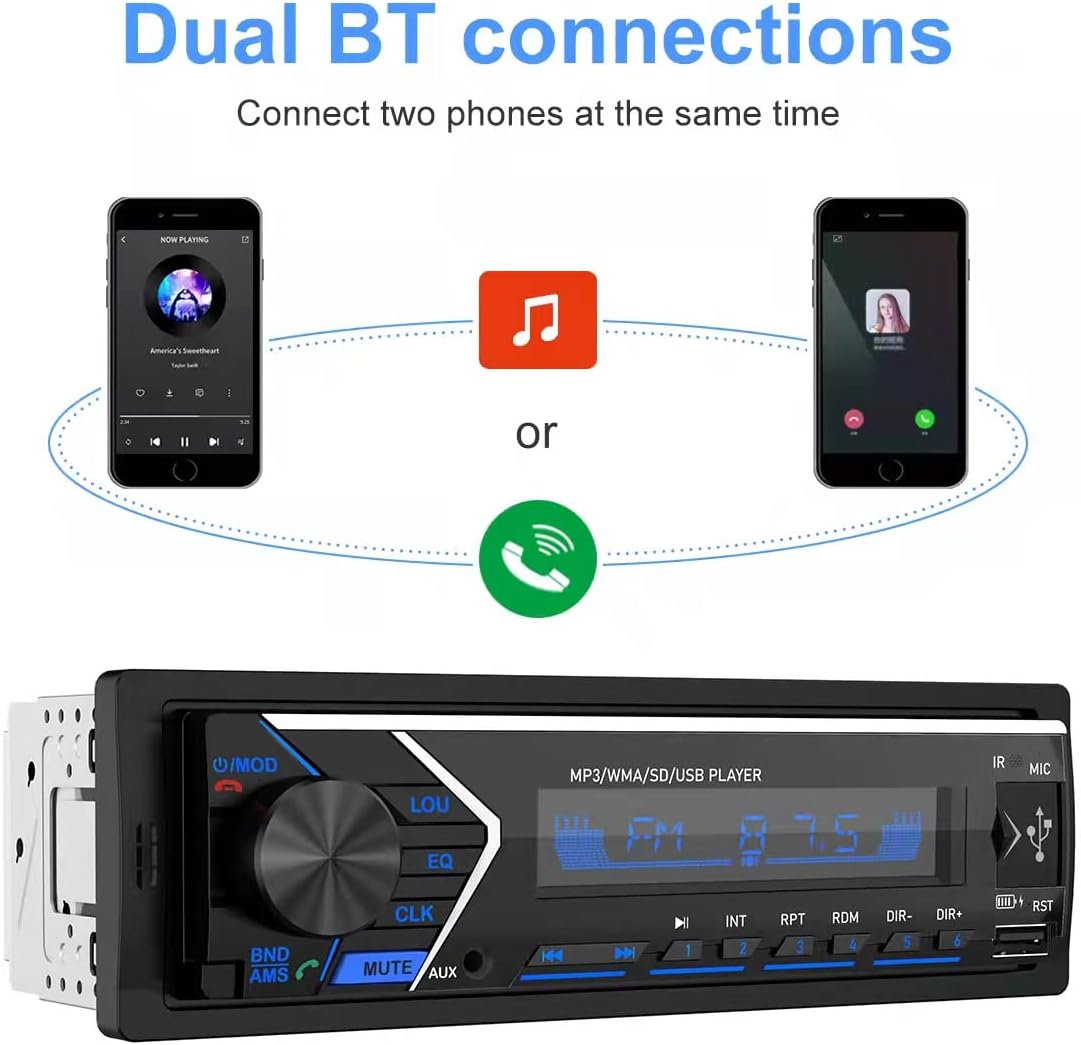 Single Din Bluetooth Car Stereo with USB SD Card AUX Remote Control K806