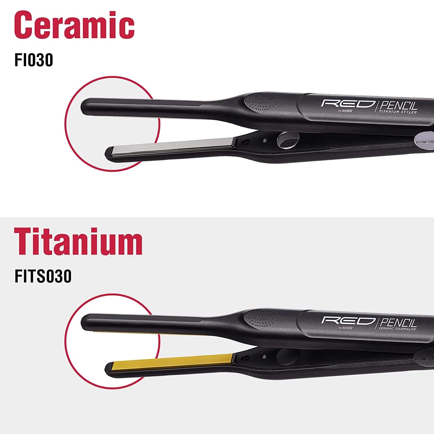 Red 0.3" Ceramic Tourmaline Pencil Flat Iron Hair Straightener M6810