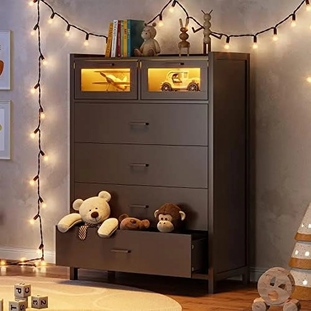 6 Drawer Wooden Dresser with LED Lights D8462