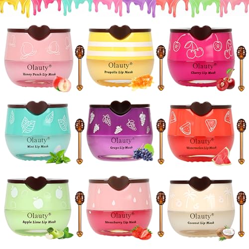 4 Pcs Lip Balm Honey Pot-Strawberry, Watermelon, Apple Lime, Honey Lip Mask Overnight Propolis Moisturizing Vitamin E Lip Balm V455470