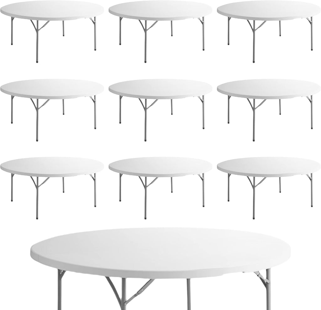 White 72 Inch Round Heavy-Duty Plastic Folding Table Q972