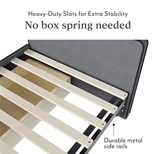 Twin Size Platform Bed Frame with 2 Storage Drawers in Gray Fabric H368