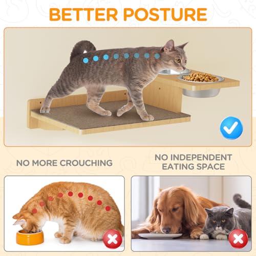 Cat Wall Shelves with 3 Steps and 2 Food Bowls D4614