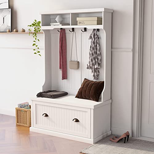White Hall Tree with Bench and Shoe Storage Q682