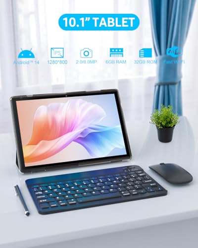 2 in 1 Tablet with Keyboard Case, 10 inch Android 14 Tablet, 6GB RAM+32GB ROM L501954