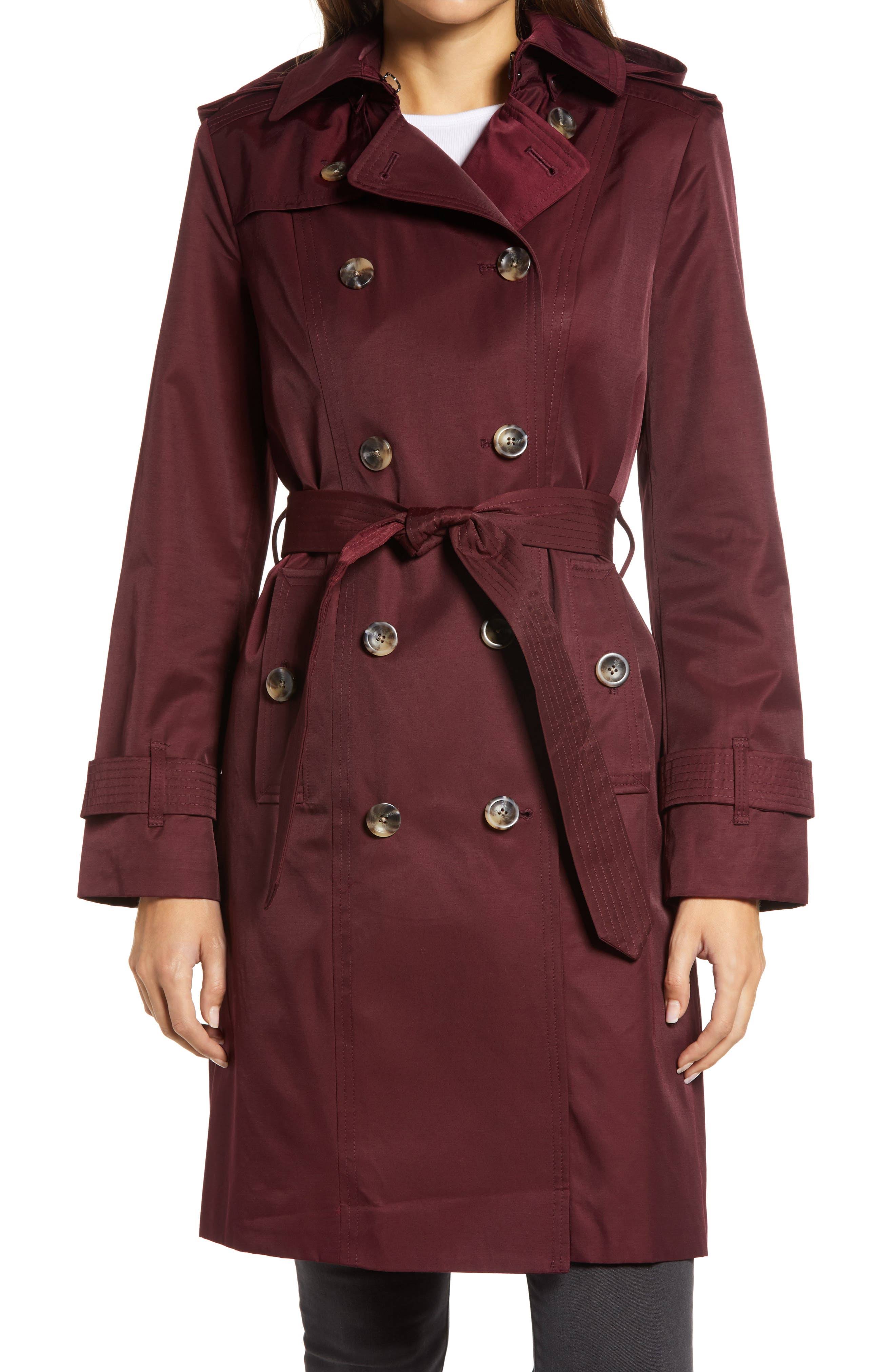 Red Double Breasted Trench Coat with Removable Hood O713