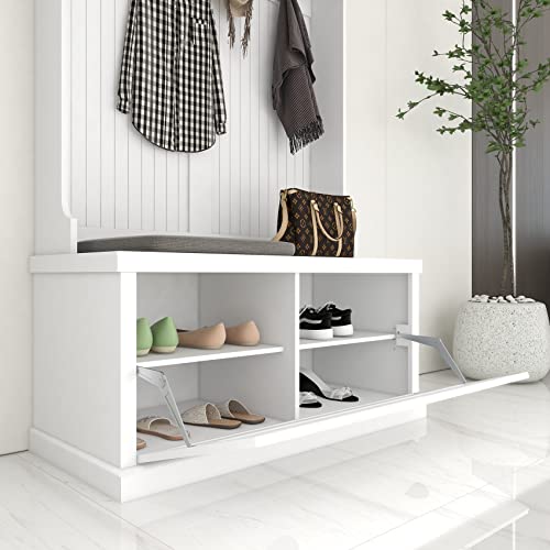 White Hall Tree with Bench and Shoe Storage Q682