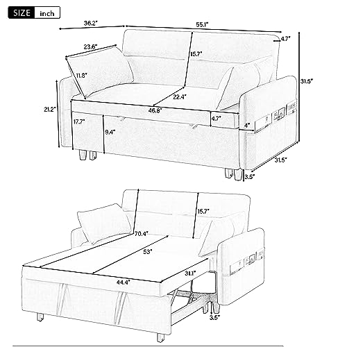 Gray Velvet Convertible Sleeper Sofa Bed R40103