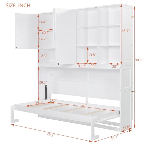 Grey Twin Murphy Bed with Storage Bookcase and Shelves Z61683