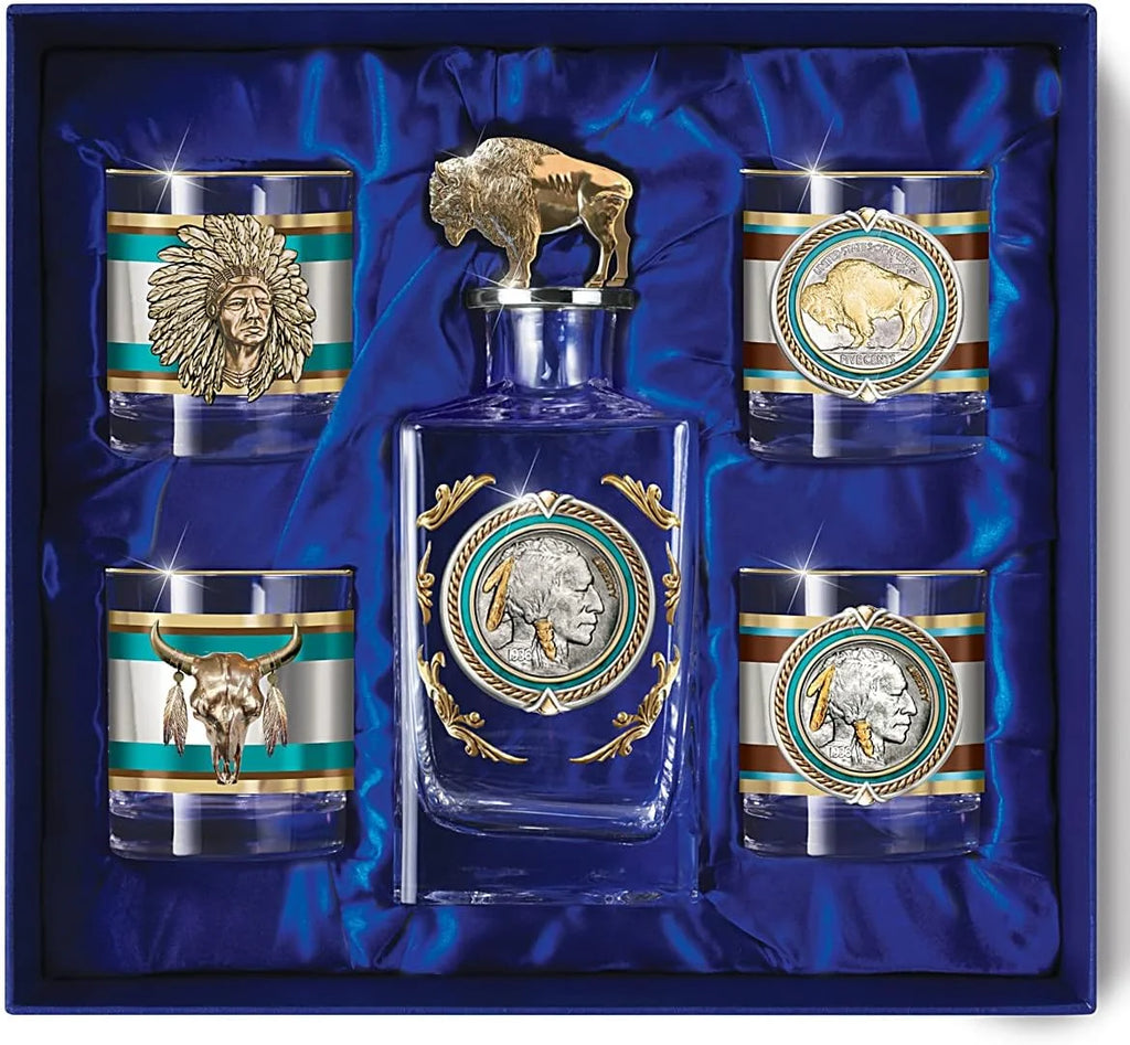 5 Pieces Decanter and Glass Set with 12K Gold Rims X96095