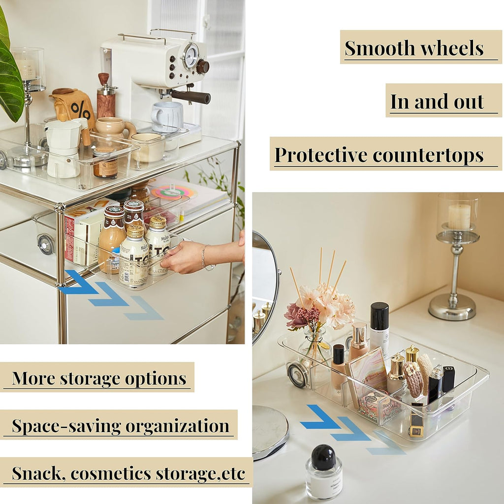 2 Set Clear Plastic Refrigerator Drawer Organizer with Dividers I54583