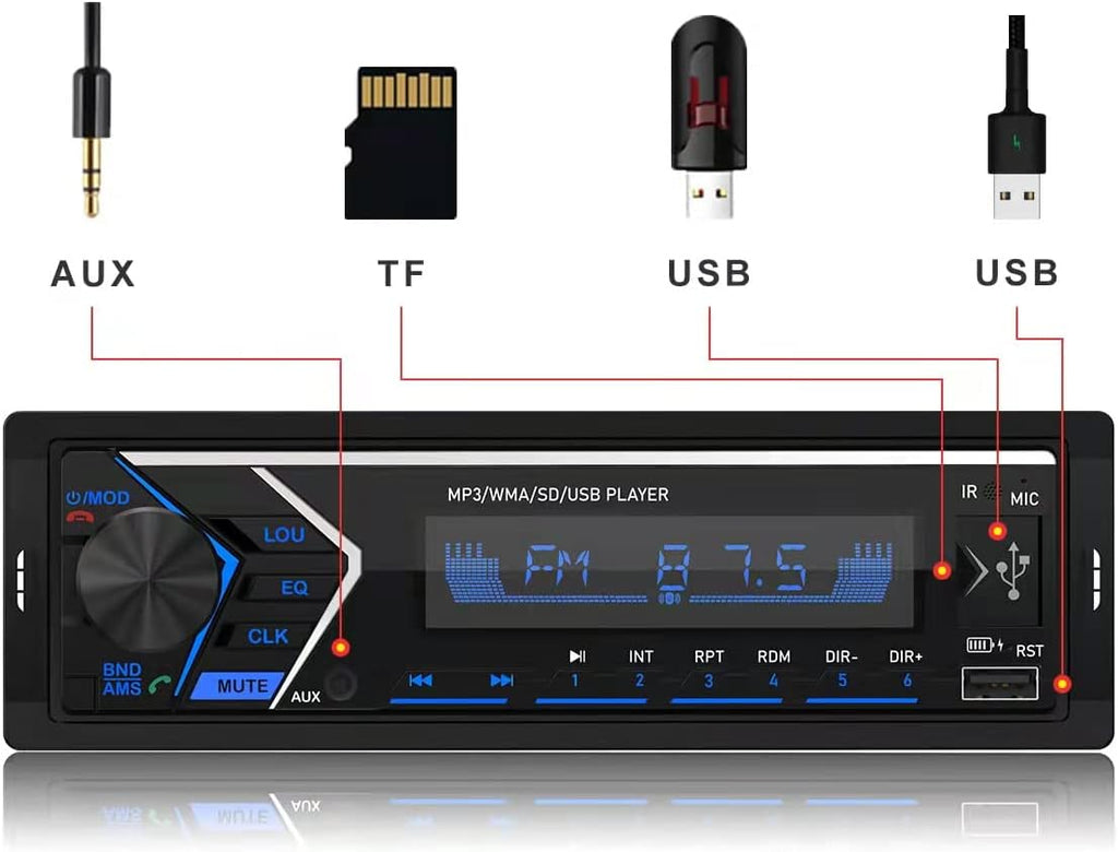 Single Din Bluetooth Car Stereo with USB SD Card AUX Remote Control K806