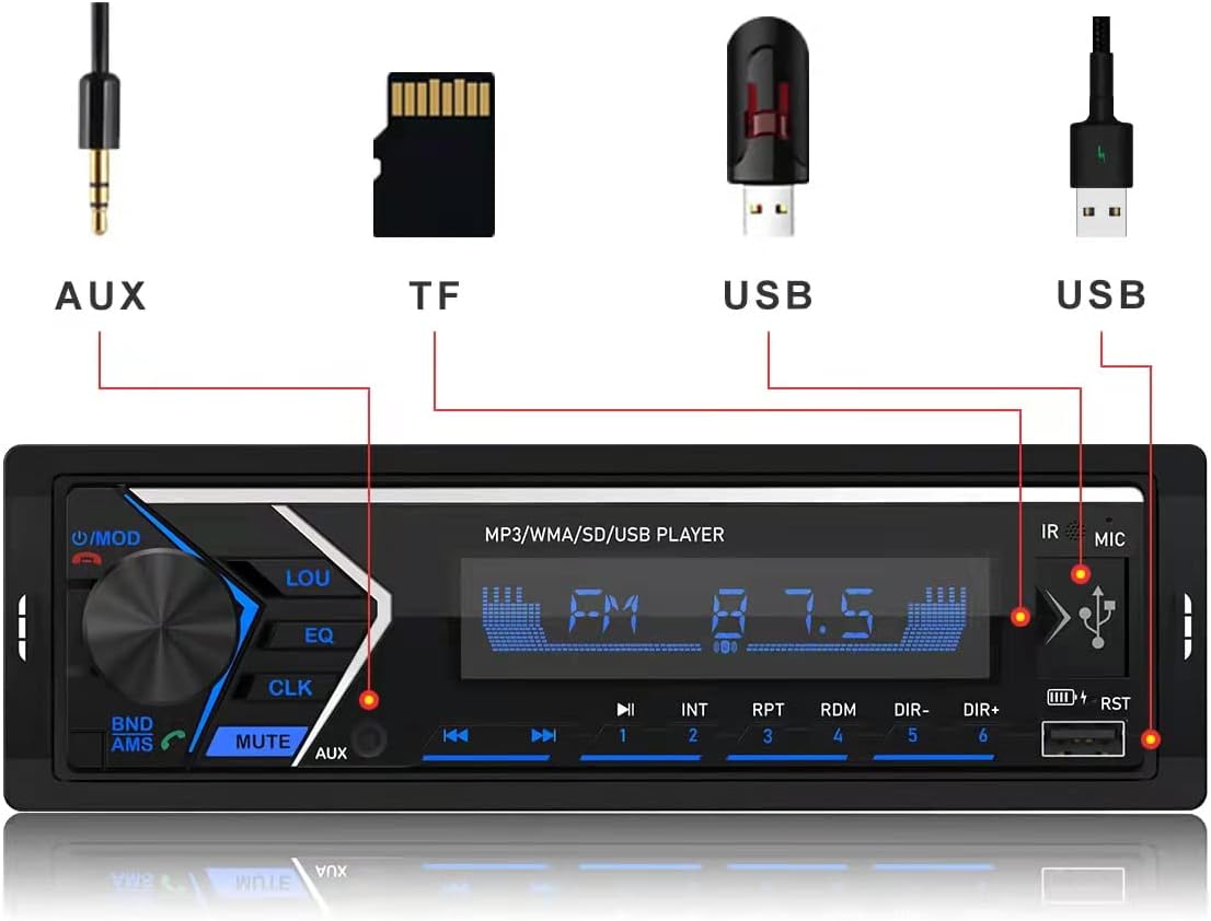 Single Din Bluetooth Car Stereo with USB SD Card AUX Remote Control K806
