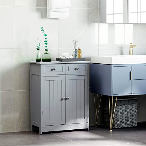Grey Wooden Bathroom Floor Cabinet with 2 Doors and 2 Drawers U57585